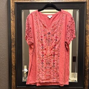 Sundance Coral Embroidered Blouse